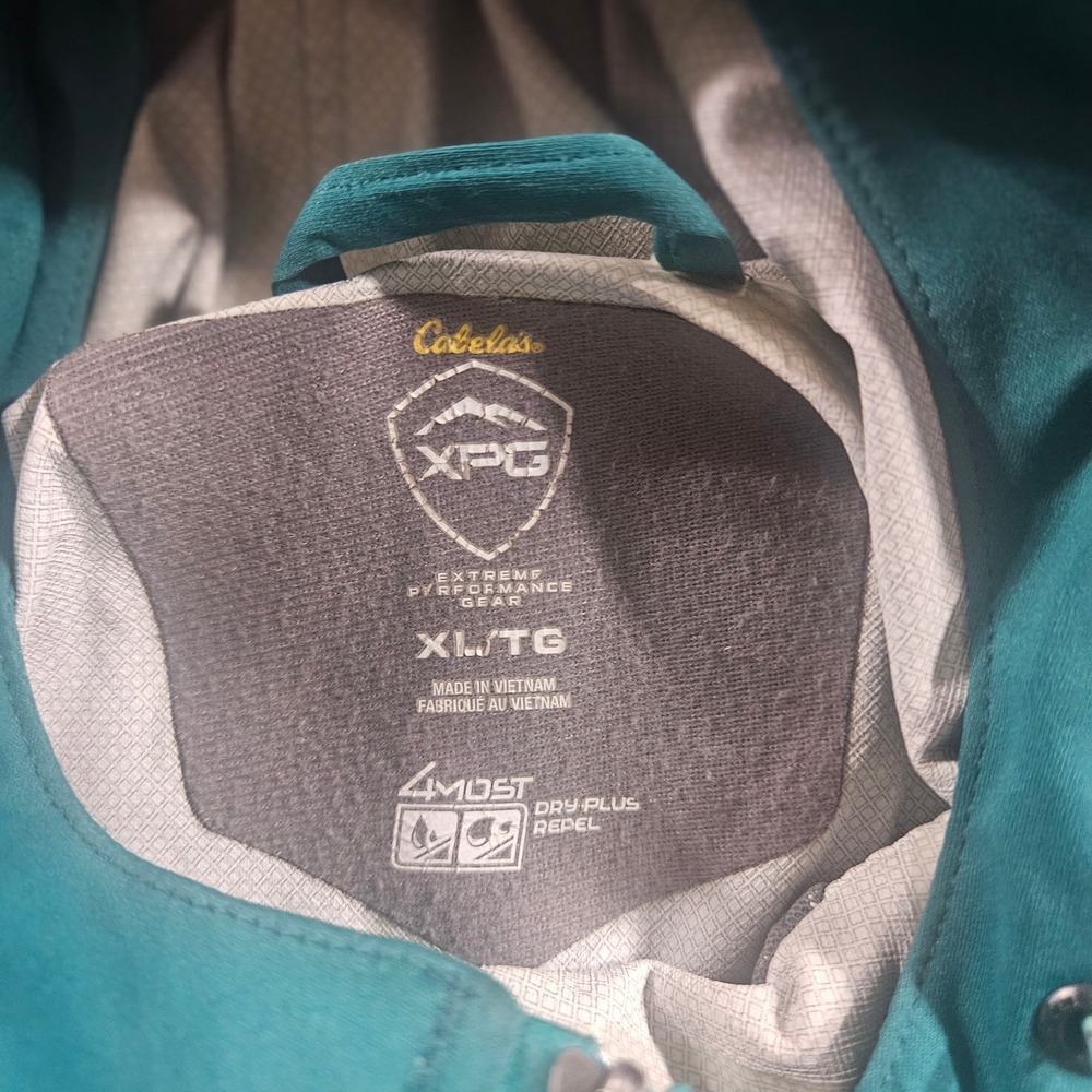 Cabelas XPG Mens XL Teal Green 4Most Dry Plus Hooded Performance Shell Jacket - Picture 2 of 6